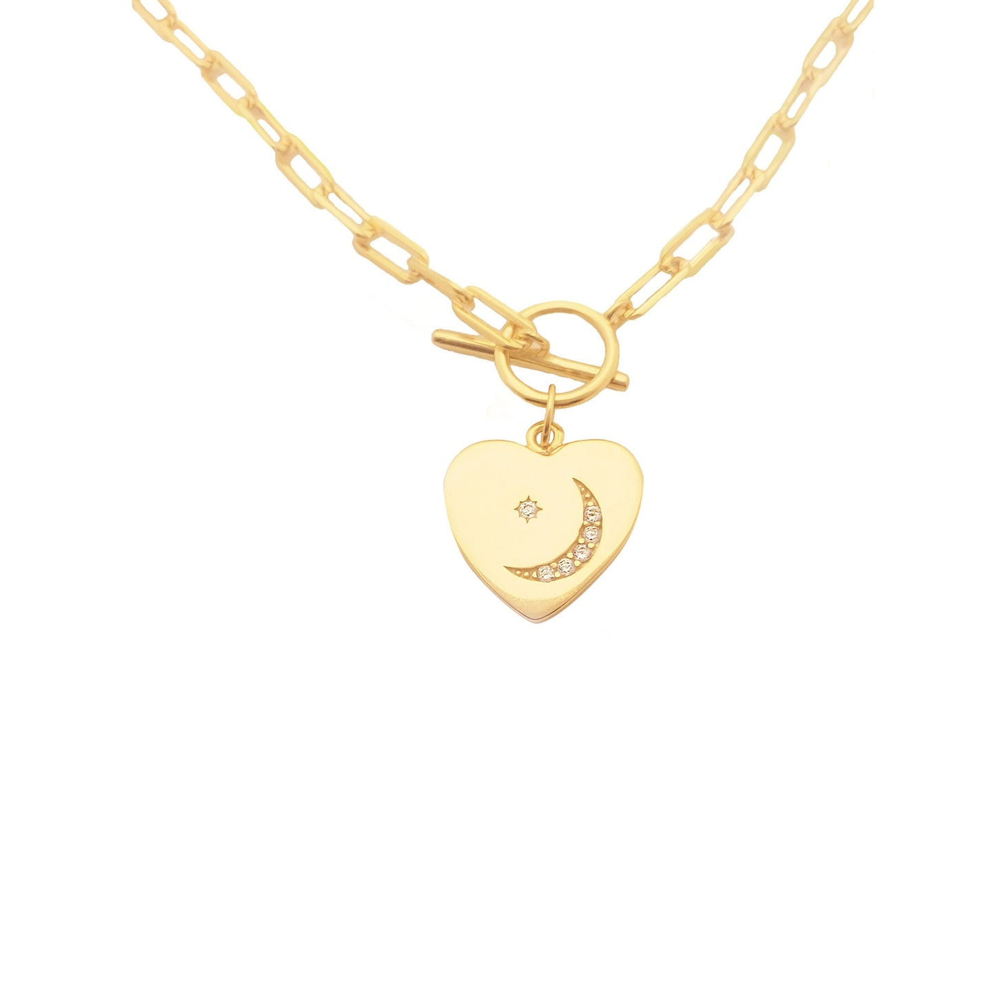 Heart Pendant Chain Necklace with Toggle Clasp in Gold
