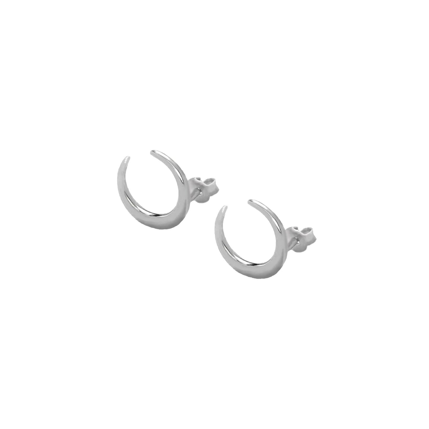 Horn Stud Earrings in Silver
