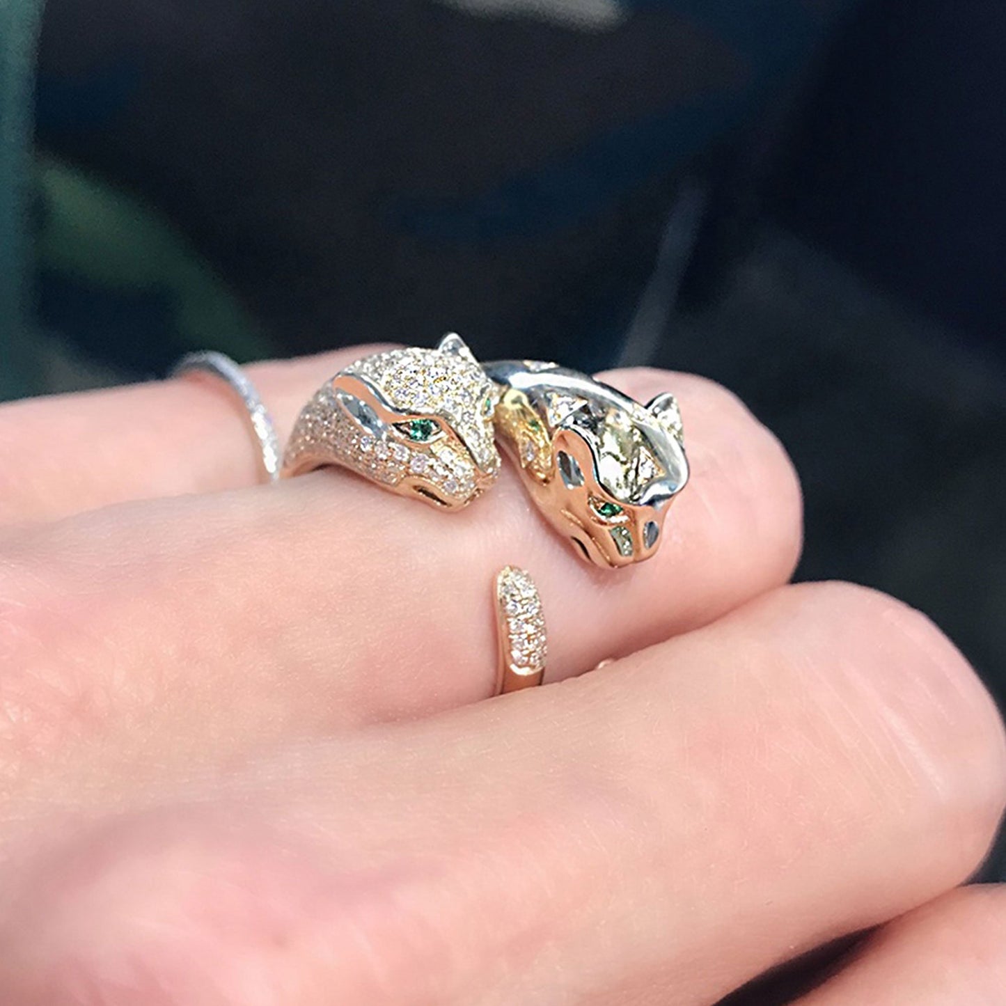 Jaguar Cubic Inlay Open Ring in Sterling Silver