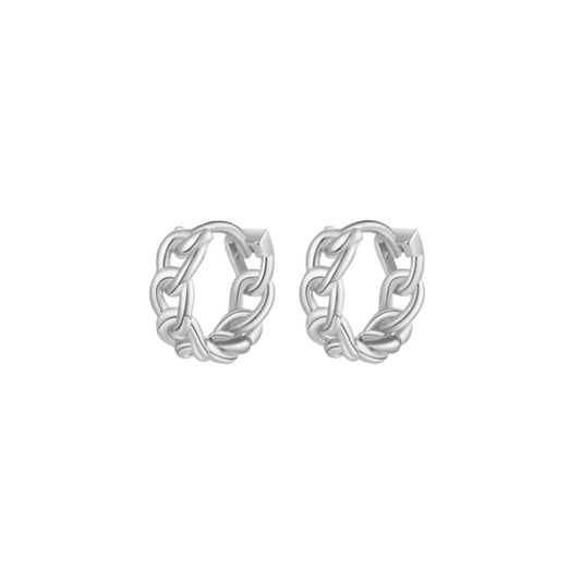 Chain Huggie Hoop Earrings in Silver