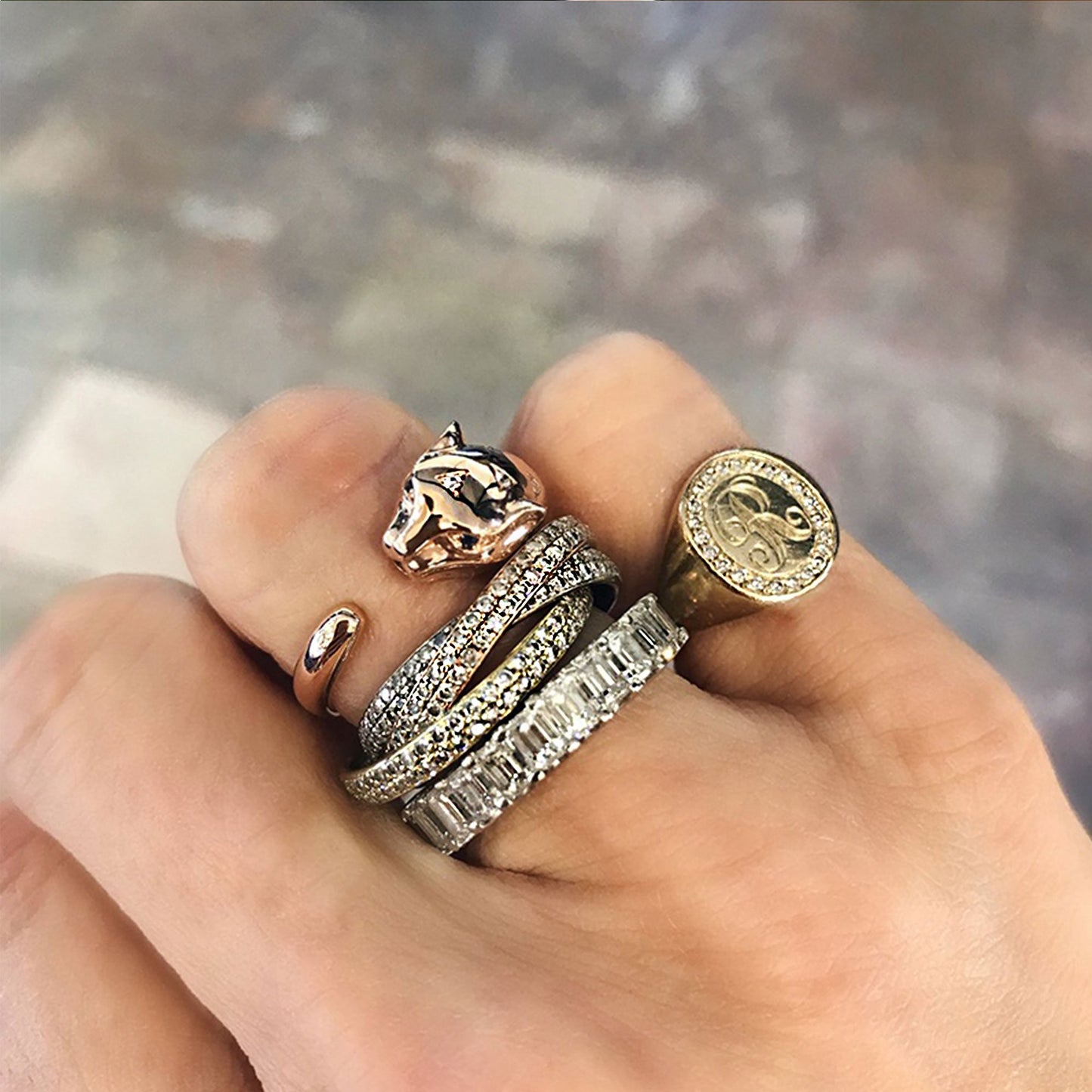 Jaguar Cubic Inlay Open Ring in Sterling Silver