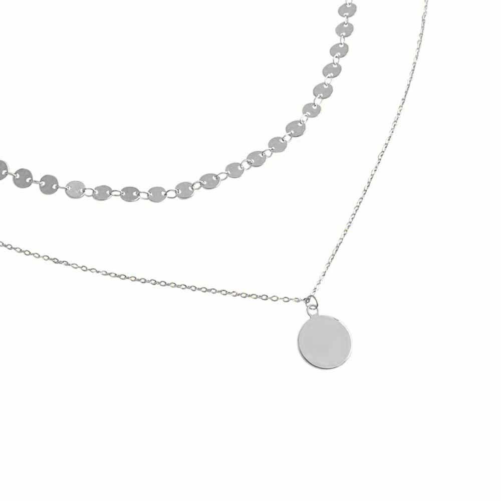 Layered Necklace with Coin Pendant in Silver